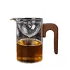 Tetera Compartida Especializada de Vidrio de Borosilicato con Asa Lateral de Madera de Durazno y Filtro Integrado para Uso Doméstico Preparación de Té Kung Fu