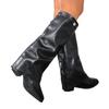 2025 Nuevas Botas de Moda de Tacón Alto Plisadas Transfronterizas de Comercio Exterior Tacón Grueso Talla Grande Estilo Británico Botas Pantalón de Caña Alta para Mujer Talla Grande