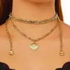 Collar Ins Retro Cuadrado Roto Plata Bohemio Girasol Ccb Acero Inoxidable Colgante Estilo Largo para Mujeres