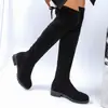 Botas de Outono e Inverno Acima do Joelho Transfronteiriças para Mulheres 2025 Novos Sapatos Europeus e Americanos de Salto Grosso Emagrecimento Tamanho Grande Botas Femininas Prontas para Venda