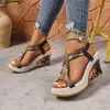 Nuevas sandalias de cuña de boca de pez estilo bohemio de verano, moda europea y americana, sandalias sin cordones para mujer de talla grande