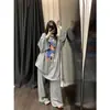 Pijama casual de estilo coreano con estampado de dibujos animados para mujer, nueva colección primavera y otoño, holgado y adelgazante, de manga larga y pantalón largo para casa, se puede usar para salir
