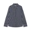 Moda Estrangeira 2026 Outono Novo Estilo Europeu e Americano Moda Feminina Casual Manga Longa Gola Reversível Cor Contrastante Listrada Camisa 3564158