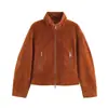 Moda Femenina Otoño 2026 Estilo Europeo y Americano Versátil Holgado Adelgazante Cuero Cuello Alto Chaqueta Abrigo Top para Mujer
