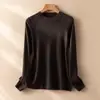 Elegante moda cuello redondo manga larga tejido 100% lana pura modelo 2026 para mujer suave ajuste ceñido jersey camiseta básica