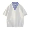 Camisa Polo Unissex de Verão Nova Estilo Transfronteiriço Falsa Duas Peças Gola Camisa Manga Curta Camiseta Masculina de Algodão Manga Curta