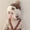 Chapéu de Lã Tricotado Urso de Inverno, Chapéu Quente e Fofo com Proteção para Orelhas à Prova de Frio, Chapéu de Tricô Acolchoado Estilo Coreano para Homens, Mulheres e Crianças
