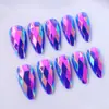 Novo Conjunto de Nail Art de Comércio Exterior com 24 Peças, Estilo Europeu e Americano, Unhas Postiças Longas em Formato de Amêndoa com Relevo Galvanizado, Atacado