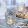 Em estoque transparente em forma de diamante castiçal para vela de chá padrão gravado copo de vela listras verticais castiçal de desejos pote Copo de oração de diamante