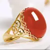 Anillo de Apertura Estilo Étnico Weiya Nuevo Estilo Material de Cobre Imitación Calcedonia Verde Color Ágata Rojo Verde Tesoro Anillo para Mujer