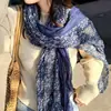 Bufanda larga plisada floral estilo bosque para mujer, bufanda larga texturizada, calentador de cuello de bloques de color, adecuado para capas diarias y como chal decorativo o pañuelo de seda
