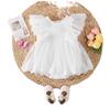 Ropa de verano para bebé 2025, vestido de princesa de malla con mangas voladoras y encaje para niña recién nacida.