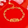 Pulsera de imitación de oro de 24k para novia doble felicidad cada año estilo étnico joyería de mano accesorios de arena dorada festivos de boda