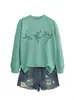 Moletom feminino casual, confortável e estiloso para Amazon, eBay, site independente, com linhas de três meninas dançando, novo modelo outono e inverno