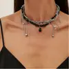 Colar Curto Pesado com Cruz Y2K Menina Doce Cool Quente Masculino Nicho Subcultura Corrente de Couro Colar Enrolado Feminino