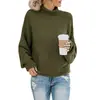 Suéter de Tricô Grosso Novo Estilo Europeu e Americano para Comércio Exterior Outono/Inverno 2026 para Mulheres, Mais Vendido na Amazon, Gola Alta com Borda Enrolada, Manga Morcego, Tricô