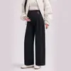 Pantalones de maternidad, pantalones de pierna ancha para usar en exteriores, corte holgado, engrosados para otoño e invierno, nueva ropa de maternidad, soporte para el abdomen, adelgazantes, pantalones casuales de maternidad talla grande