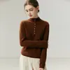Suéter de cuello alto 100% cachemir puro sin costuras para mujer, cálido para otoño e invierno, cuello medio abierto, manga larga, capa interior