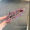 Pinza para el pelo de tela con cuentas transparentes tipo hielo y pedrería rosa y morada seleccionada cuidadosamente, pinza ovalada hueca para mujer, accesorios para el cabello de moda con trabajo pesado