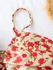 Camisola Roja Floral Pura y Fresca Estilo Chica Picante Transfronteriza Europea y Americana para Mujer, Diseño de Verano con Efecto Ceñidor en la Cintura, Adelgazante, Sin Espalda