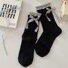 Calcetines para mujer, primavera y verano, estilo coreano, con doble rizo, a cuadros, lazo, de malla fina, sin varillas
