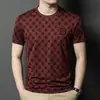 Nova camiseta masculina casual de seda para o verão, moderna e estilosa, camiseta masculina de negócios com corte solto