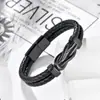 Pulsera de cuero infinito de 8 caracteres, superventas en Amazon, pulsera de acero inoxidable tejida a mano en negro con diseño de giro para hombre.