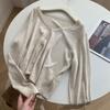 Cárdigan de Punto Corto de Lino Tencel con Cuello en V y Protección Solar para Mujer Primavera 2025 Casual Holgado Apilado de Botón Sencillo