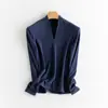 [Procesamiento Personalizado] Mezcla de Lana Acetato de Invierno Cálido Casual Cuello en V Camiseta Básica Ropa de Punto para Mujer Otoño e Invierno