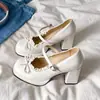 Tacones Altos Gruesos Dulces con Lazo Estilo Francés para Mujer, Nuevo Modelo Primavera 2026, Adecuados para Combinar con Vestidos, Zapatos Mary Jane para Personas Bajitas