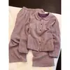 Conjunto de pijama xadrez roxo taro estilo coreano retrô para mulheres, coleção outono 2026, manga longa, calça longa, roupa de casa, plus size, adequado para usar fora