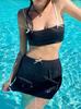 4 Colores] Estilo Coreano Sexy Sin Tirantes Lindo Abertura Vacaciones Junto al Mar Estilo Ins Conjunto de Tres Piezas Falda Bikini de Aguas Termales