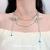 Collar de flor de cerezo de primavera, estilo coreano, azul, con cuentas florales, dulce y lindo, cadena de clavícula multicapa