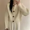 Cardigan Tricot Feminino Redondo Curto Estilo Francês 2025 Novo Outono Inverno Solto Preguiçoso Pequeno Macio Fofo Cardigan Suéter