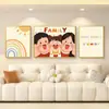 Una Familia de Tres Sana Sala de Estar Cálida Triple Pintura Decorativa Tronco Crema Nueva Pintura Colgante Mural de Fondo para Sofá
