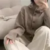 Cardigã de malha com capuz feminino coreano 2026 outono e inverno novo estilo coreano gola alta minimalista casual versátil casaco suéter moderno