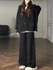 Suéter de punto con cremallera de estilo coreano, cárdigan con pantalones de pierna ancha, traje para mujer, otoño e invierno 2023, conjunto de dos piezas holgado e informal de estilo perezoso