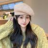 Boina de malha Inverno Britânico Retro Trendy Mohair Solid Color Chapéu de lã para mostrar o rosto pequeno chapéu de pintor de lã quente