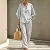 2026 Marca Independiente Verano Nuevo Conjunto de Lino Casual Holgado a Rayas Moda Camisa para Mujer en Todas las Tallas
