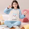 Pijama Infantil de Lã Coral Quente Espesso para Outono e Inverno para Crianças Médias e Grandes Meninas Crianças Bebês Roupas de Casa de Flanela