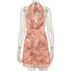 Estilo europeo y americano Ins transfronterizo estampado ropa de mujer bloque de color vacaciones casual falda línea A cuello de pico cuello halter sin mangas vestido de verano