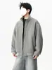 Chaqueta Gris Retro Japonesa con Cuello Alto para Hombre Otoño Invierno Marca de Moda Holgada Versátil Tacto de Alta Gama Cremallera Doble Chaqueta Casual