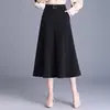 Falda de mujer negra, moderna y versátil, nueva para primavera y otoño 2026, de cintura alta, con caída, de longitud media, línea A, elegante falda de paraguas