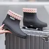 Botas de lluvia para mujer hasta la pantorrilla, zapatos de goma antideslizantes de moda para adultos hasta la pantorrilla, zapatos impermeables, botas de lluvia gruesas con forro de felpa para mujer