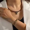 Collar de Hombre con Colgante de Cruz Estilo Étnico Retro Transfronterizo Europeo y Americano con Cuentas Acrílicas Ajustable Joyería al por Mayor
