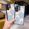 Capa de Celular Transparente Floral Azul Claro Estilo Coreano para Apple 15/16 Pro Max com Moldura Galvanizada e Proteção Anti-Queda com Airbag
