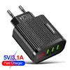 Cargador de teléfono móvil con pantalla digital de 3 USB, cabezal de carga inteligente para viajes, compatible con EE. UU. y Europa, venta al por mayor de fábrica transfronteriza