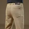 Calças Casuais Cinza de Alta Qualidade de Hong Kong Masculinas 2025 Novas Outono Slim-fit Calças Retas de Negócios Forradas com Lã Espessadas