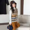 Conjunto para Niña 2026 Otoño Nuevo Estilo Coreano Bloque de Color Retro Chaleco Suéter Prenda Base Pantalones de Pierna Ancha Conjunto de Tres Piezas Moderno