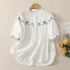 Camisa de Mujer 2026 Algodón y Lino Corte Holgado Adelgazante Juvenil Top Artístico Bordado Hermosa Blusa de Manga Corta